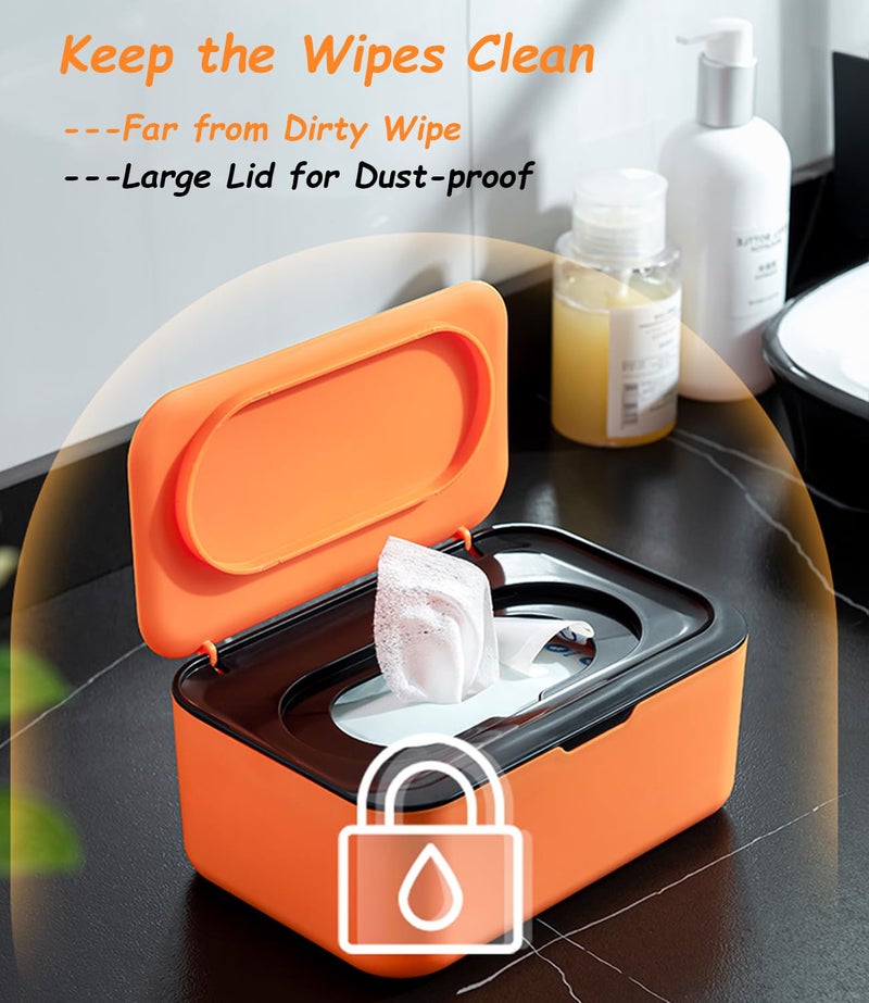 Seposeve Wipes Dispenser, Wipe Holder for Baby & Adult, Refillable Wipe Container, Keeps Wipes Fresh, One-Handed Operation. Non-Slip, Easy Open/Close Wipes Pouch Case, Orange - Image 2
